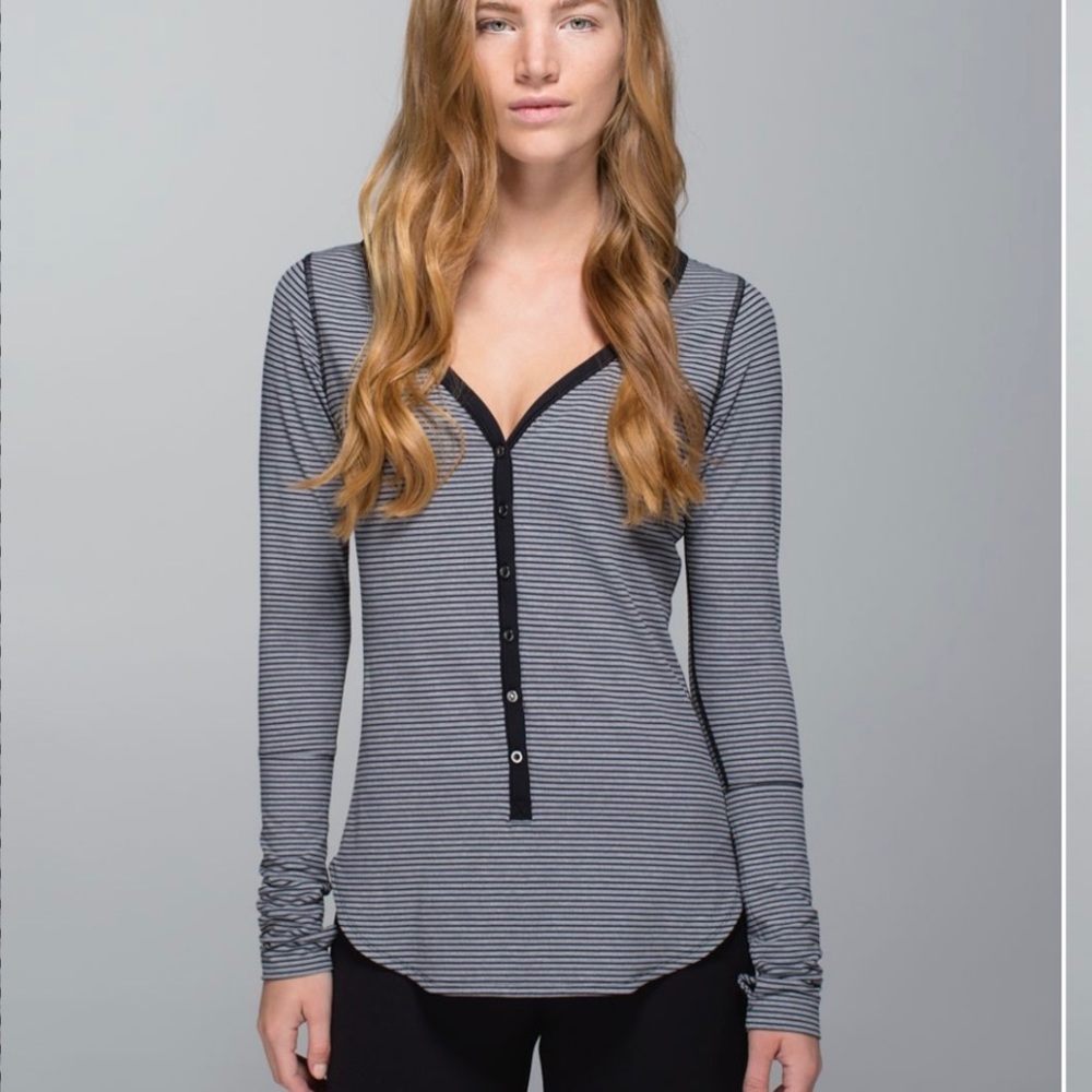 Lululemon Awesoma Henley Stripe Button Front 4